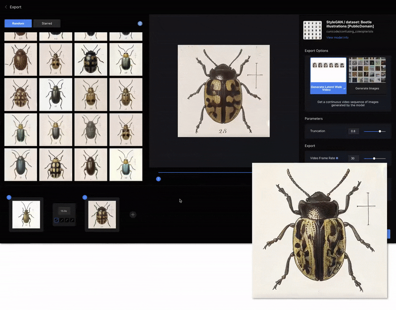 Interface for experiments with GAN by Runway AI