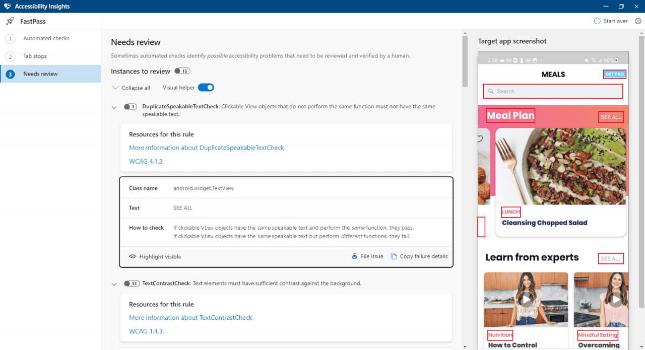 Accessibility Insights automated checks details