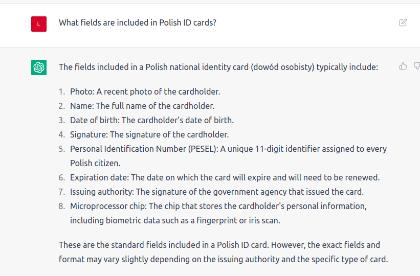 Text fields of Polish ID ChatGPT